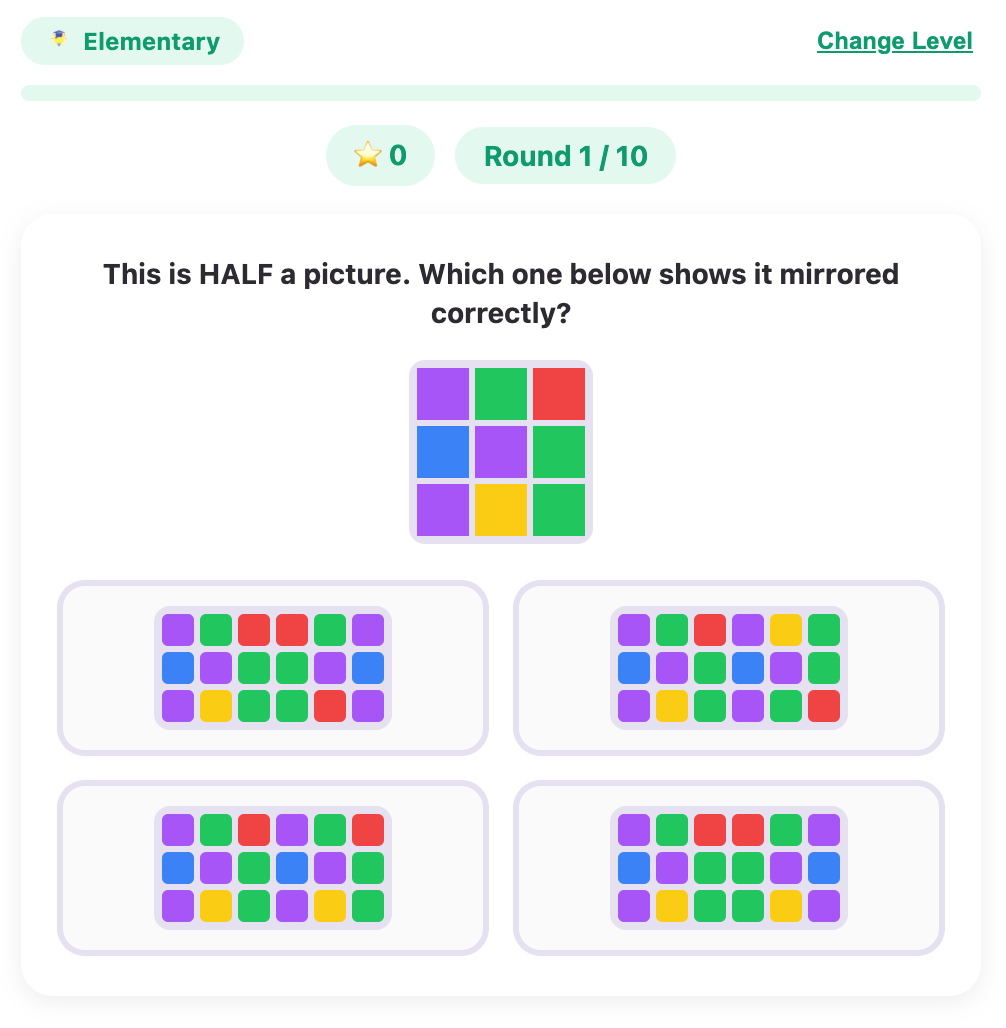 a screen of an example question of symmetry match game