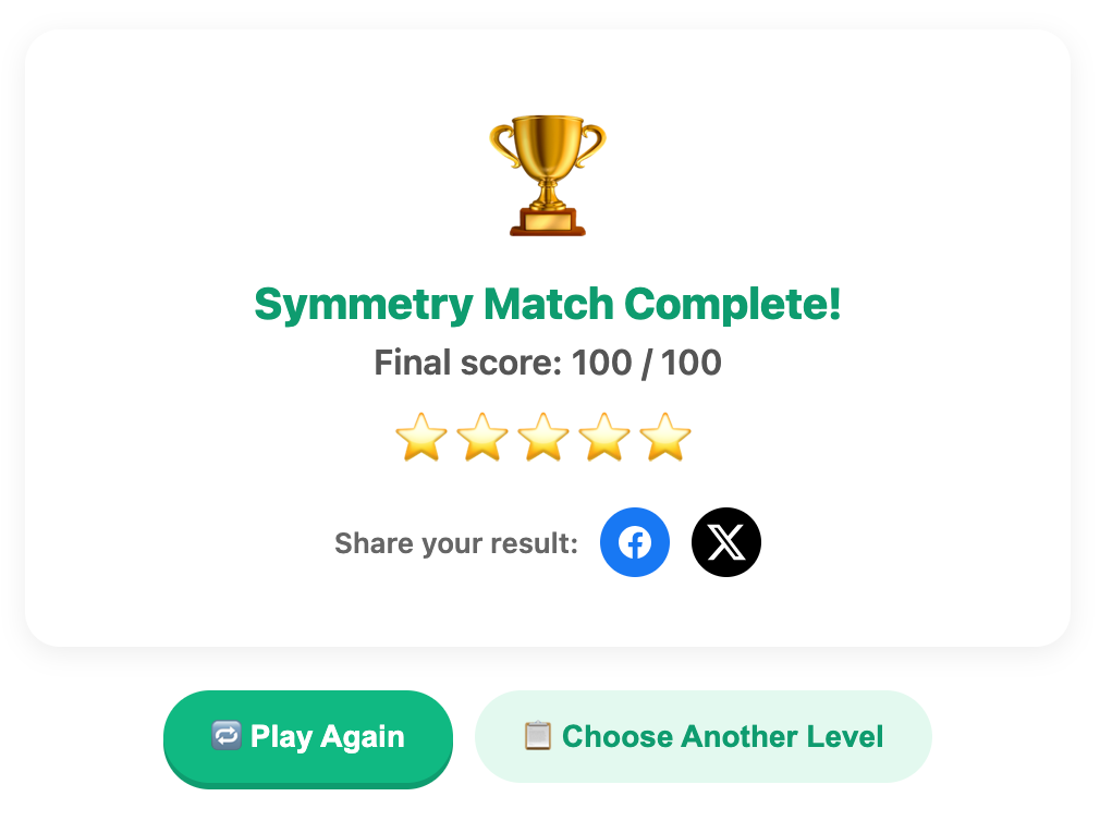 screen when complete a symmetry match game