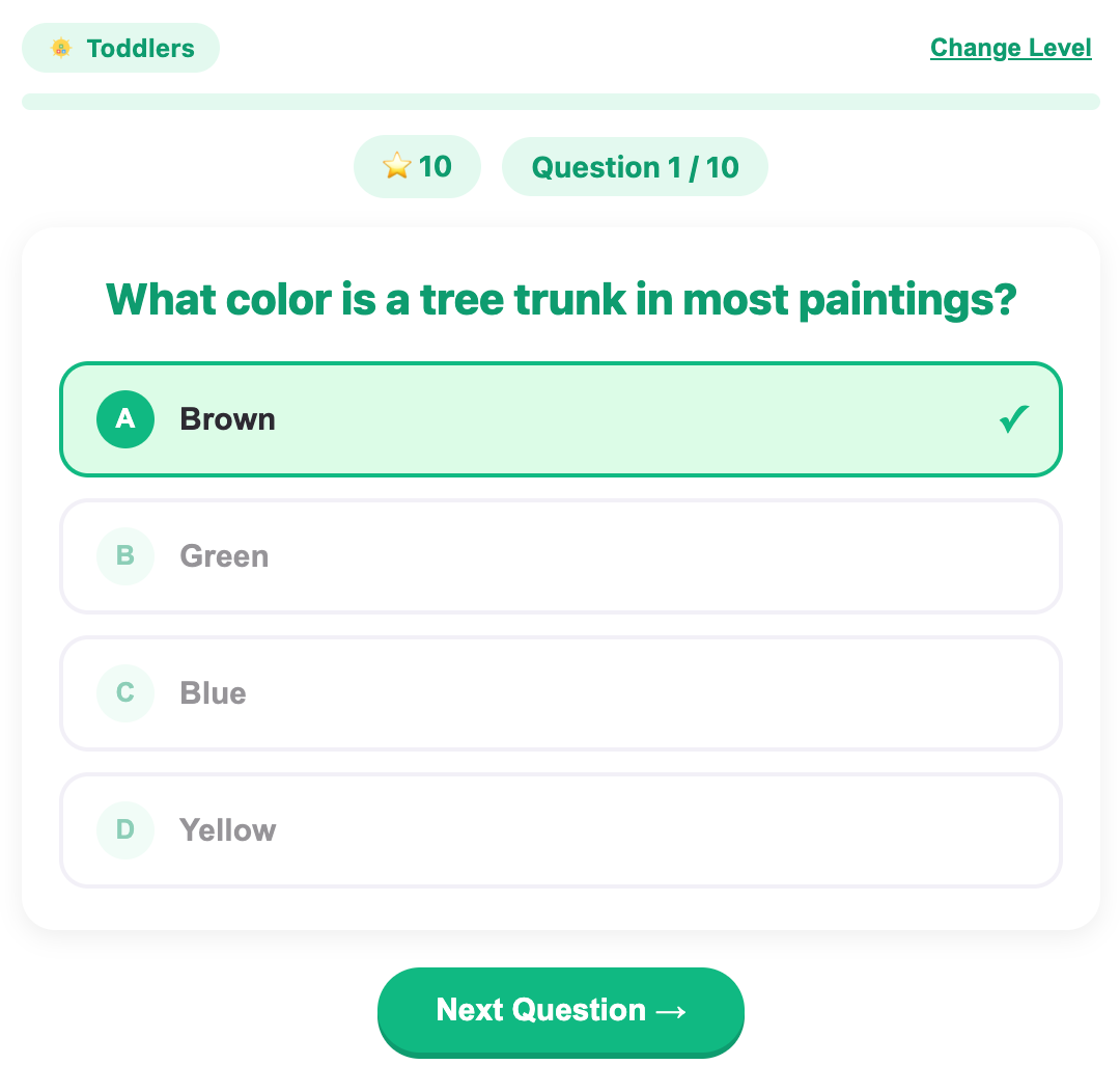 a correct answer for a quiz for art masterpiece quiz game