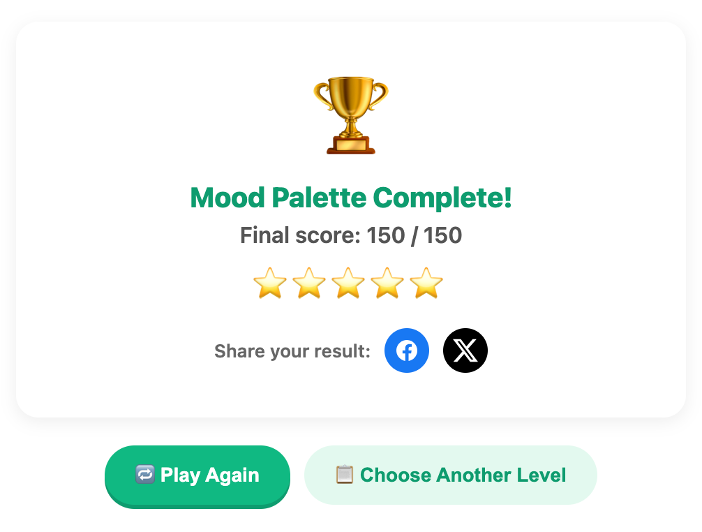 screen when complete a mood palette game