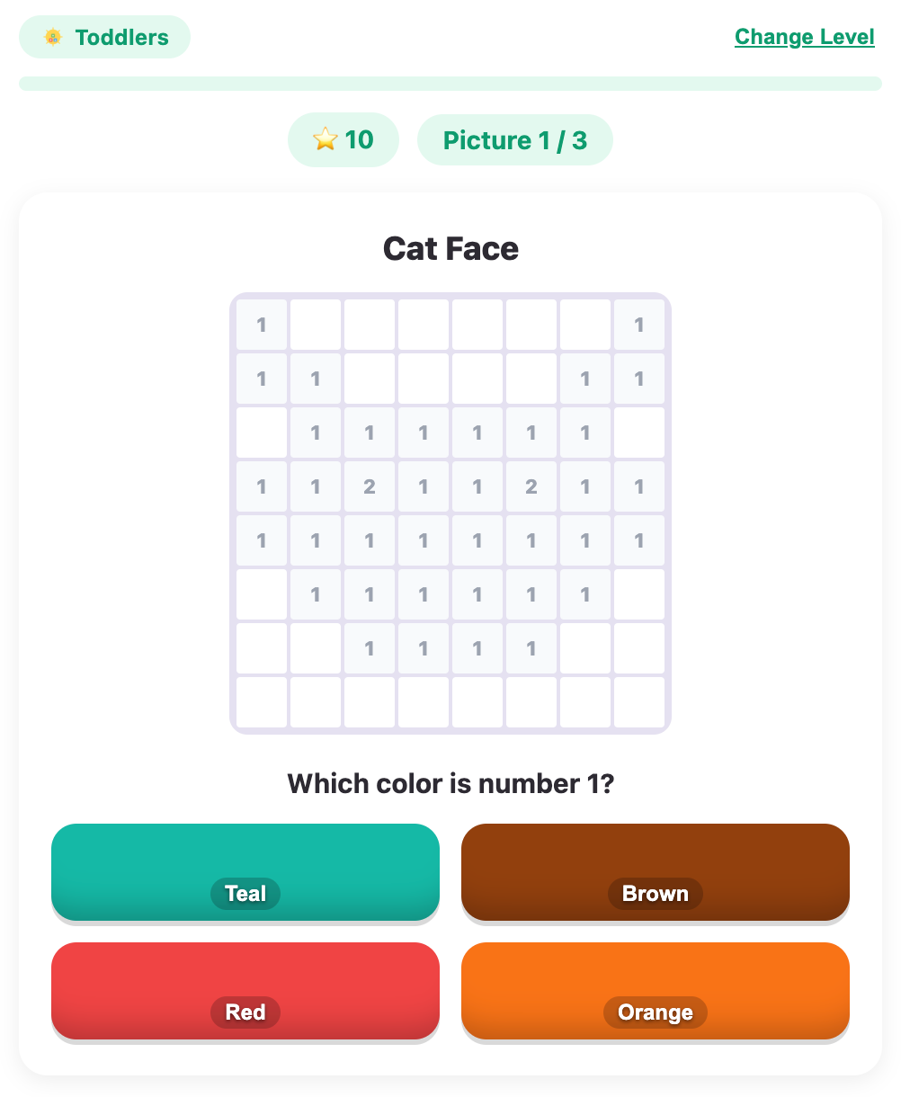 screenshot about a question in color by number game