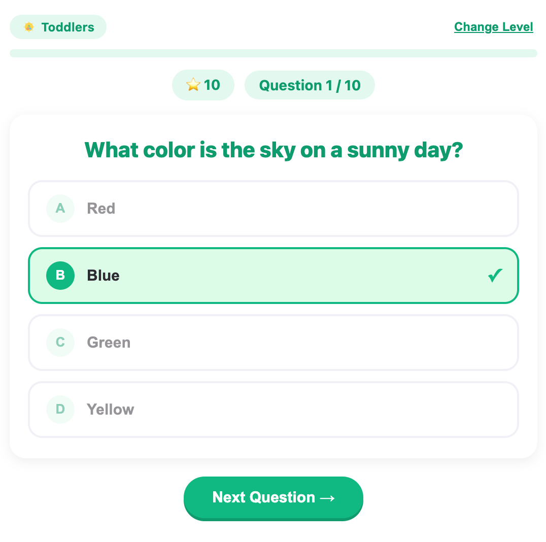 a right answer for science quiz game