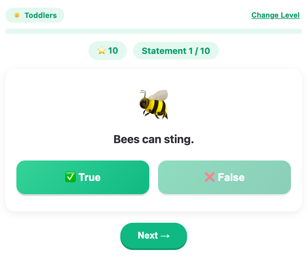 a correct question of true or false game