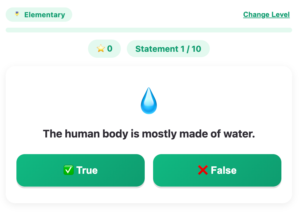 a screenshot about a question of true or false game