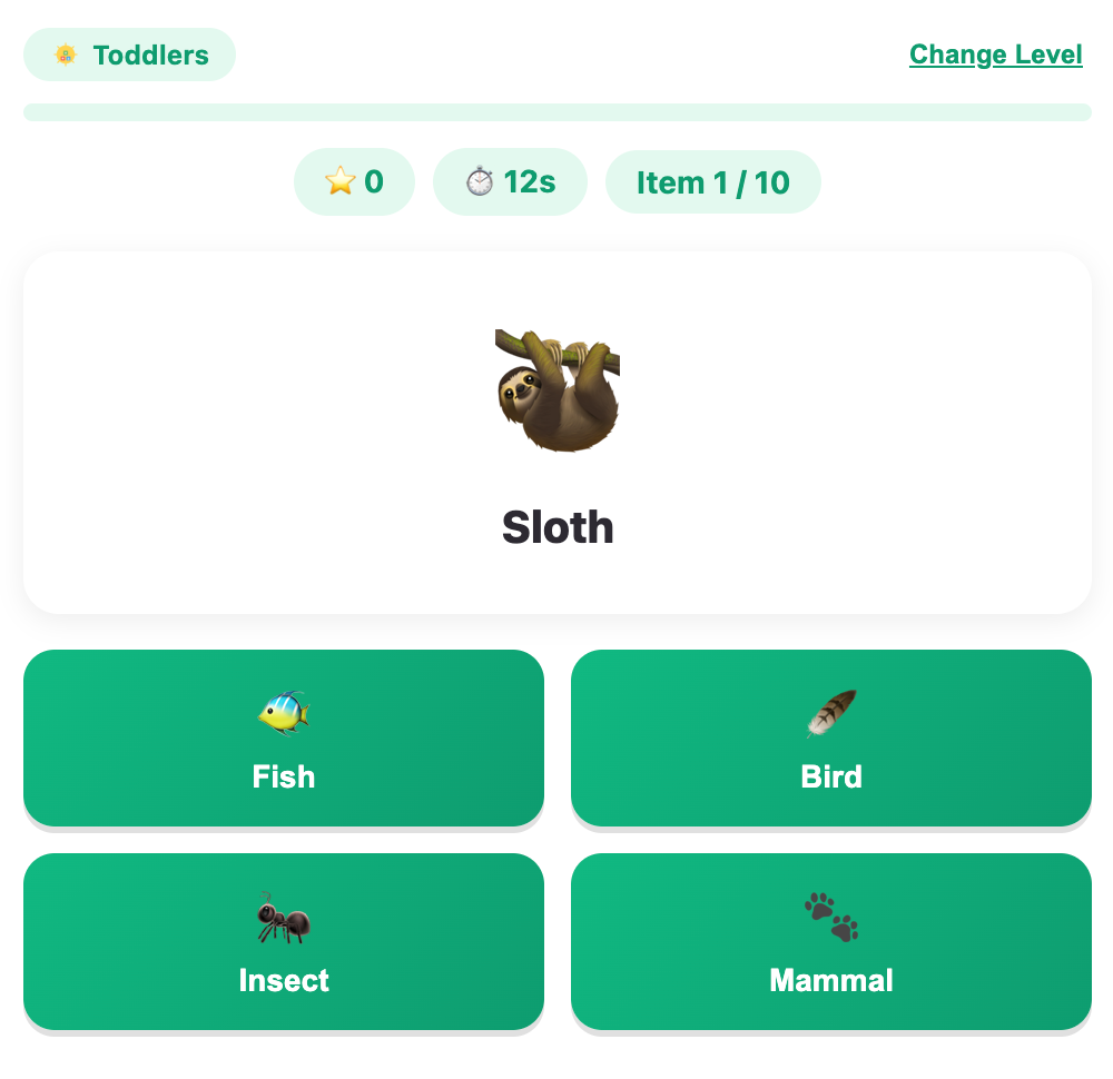 pick right group example of classify it game