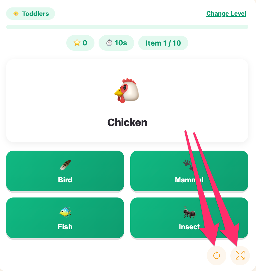 fullscreen and reload of classify it game