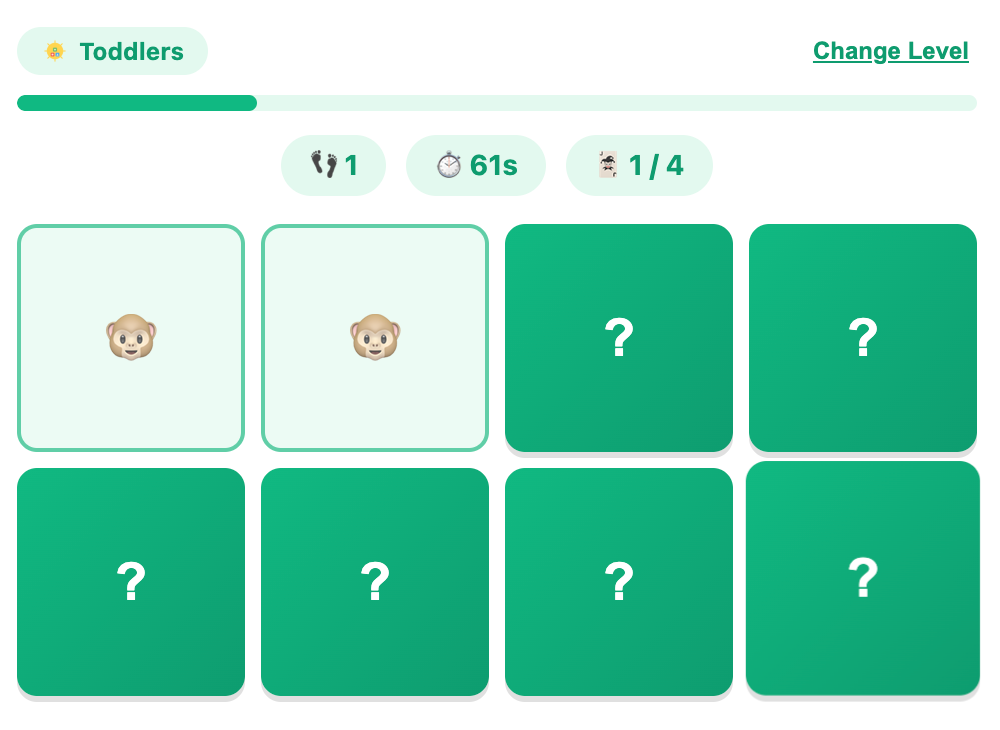 an example match of memory match game