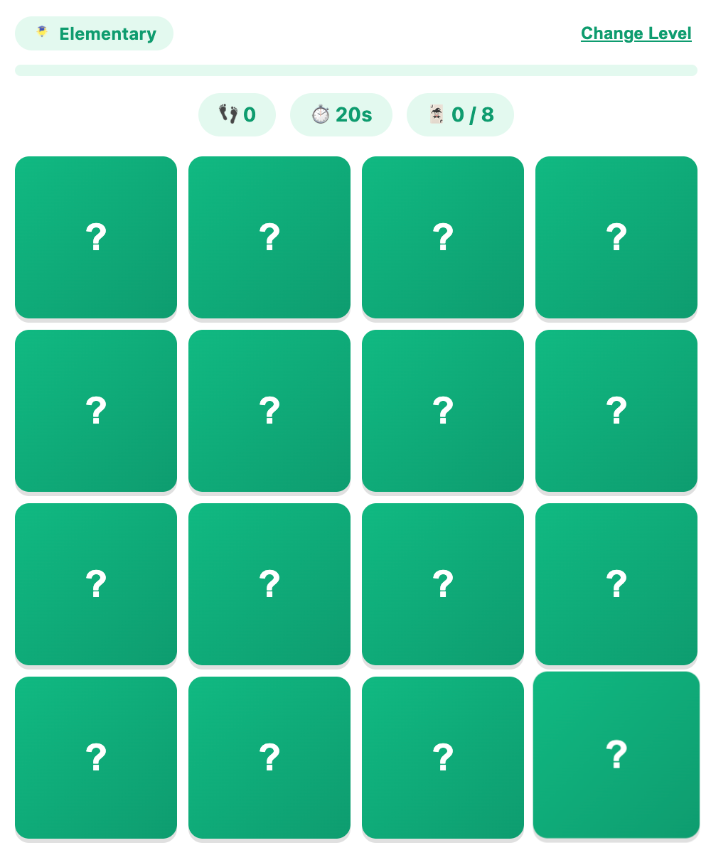 a screenshot about a memory match game for elementary