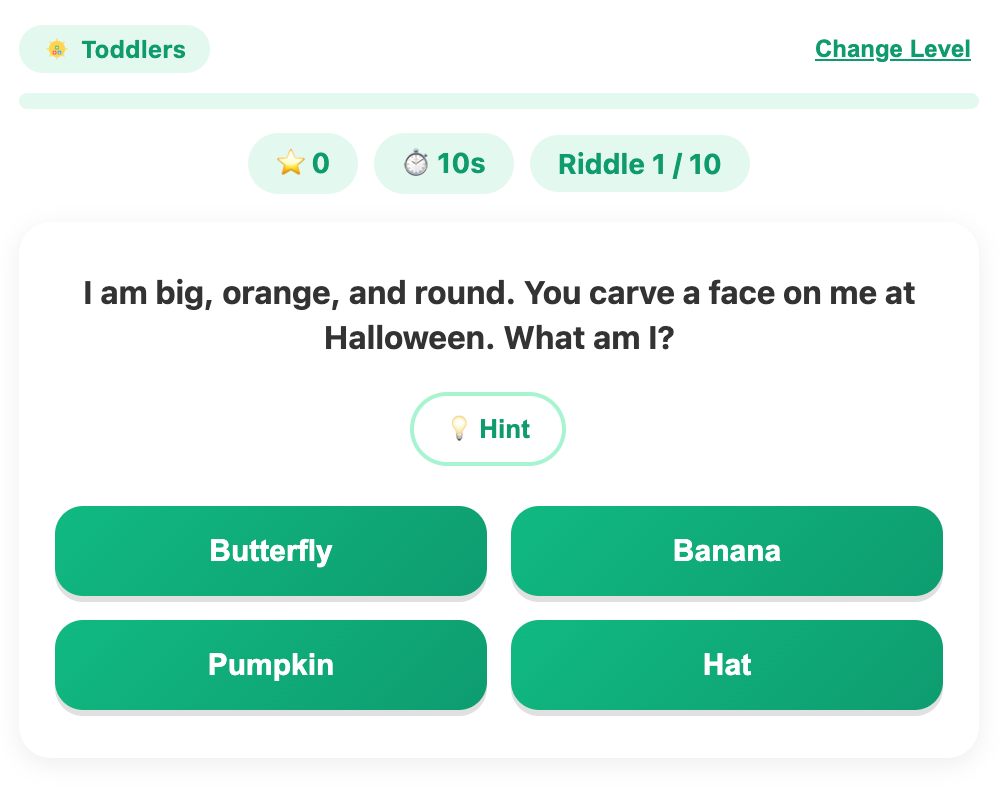 pick your answer of a question in riddle rush game
