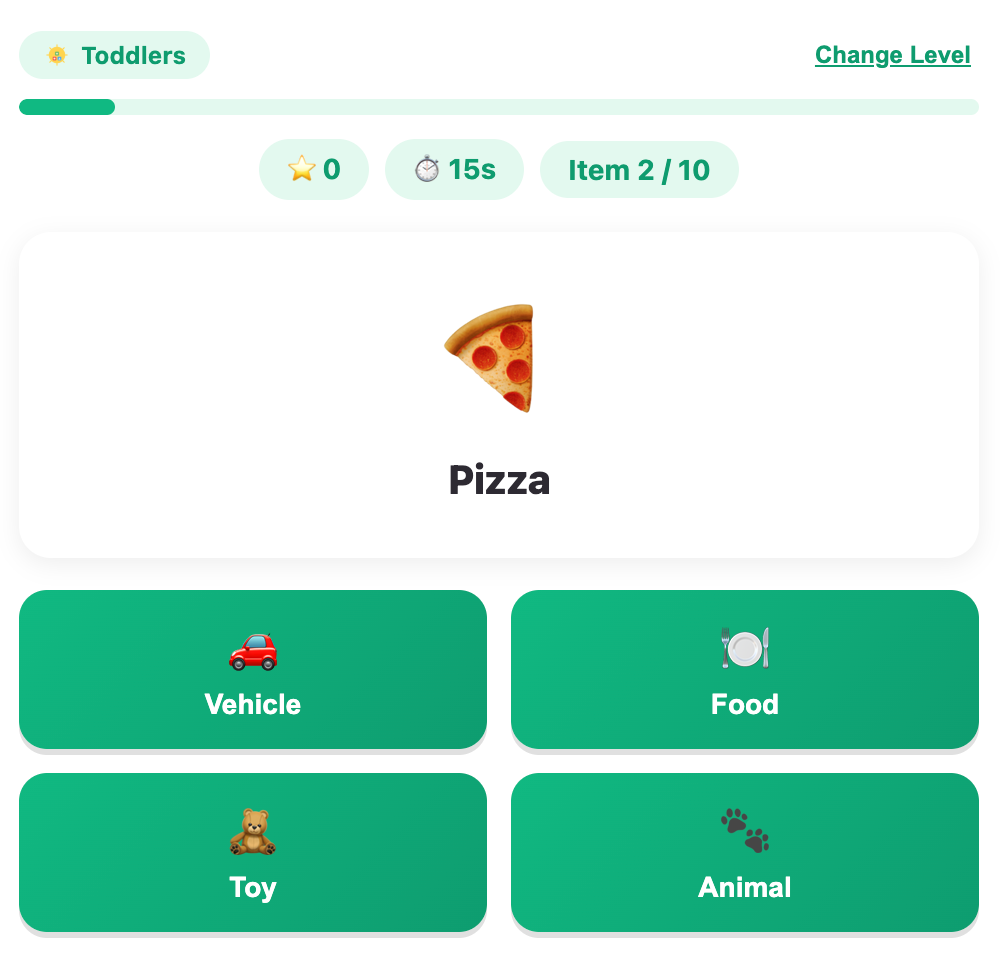 pick the right group for a question of category sort game