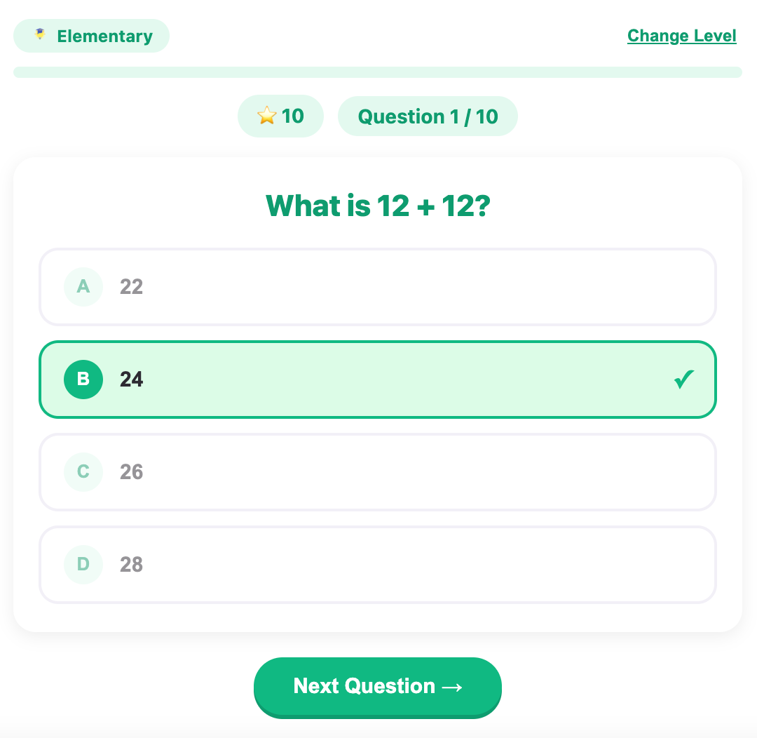 pick a correct answer in math quiz game