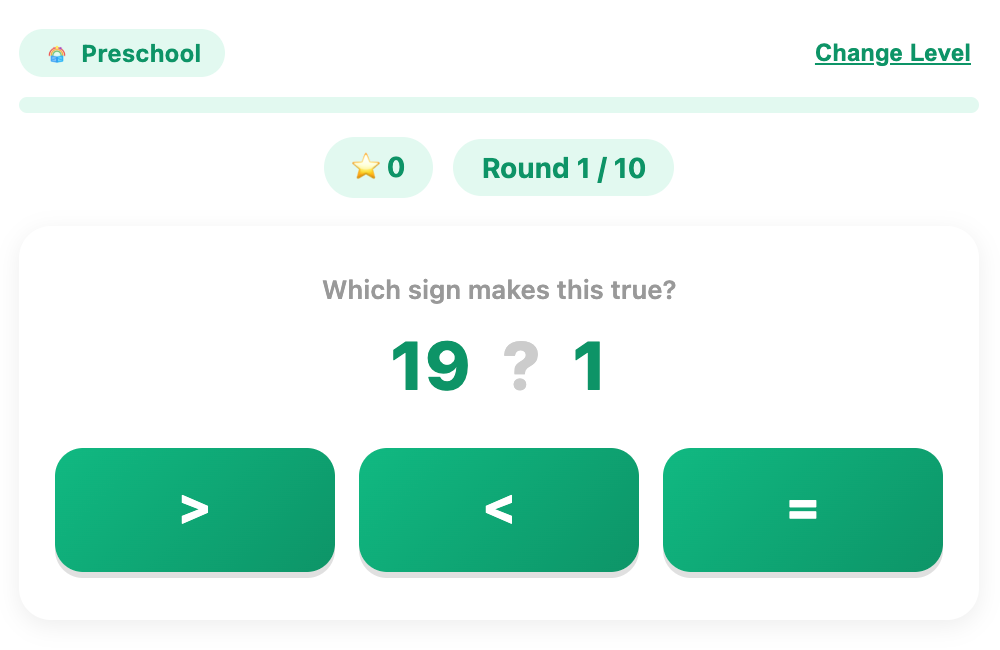 pick correct sign for an example round in the compare numbers game