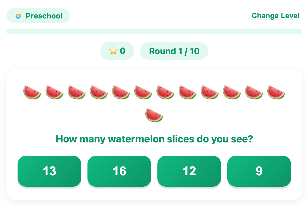 tap correct answer for an example round in the count treasures game