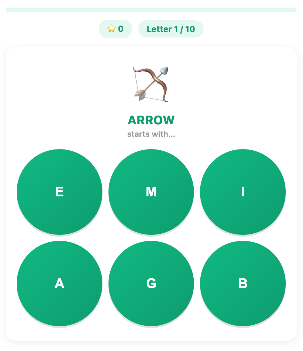 tap correct bubble in an example round of the alphabet pop game