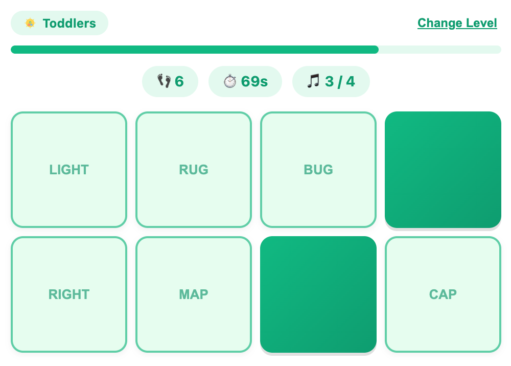 tap to card in an example round of the rhyme match game