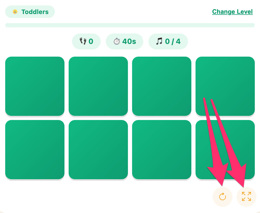 fullscreen and reload buttons of the rhyme match game