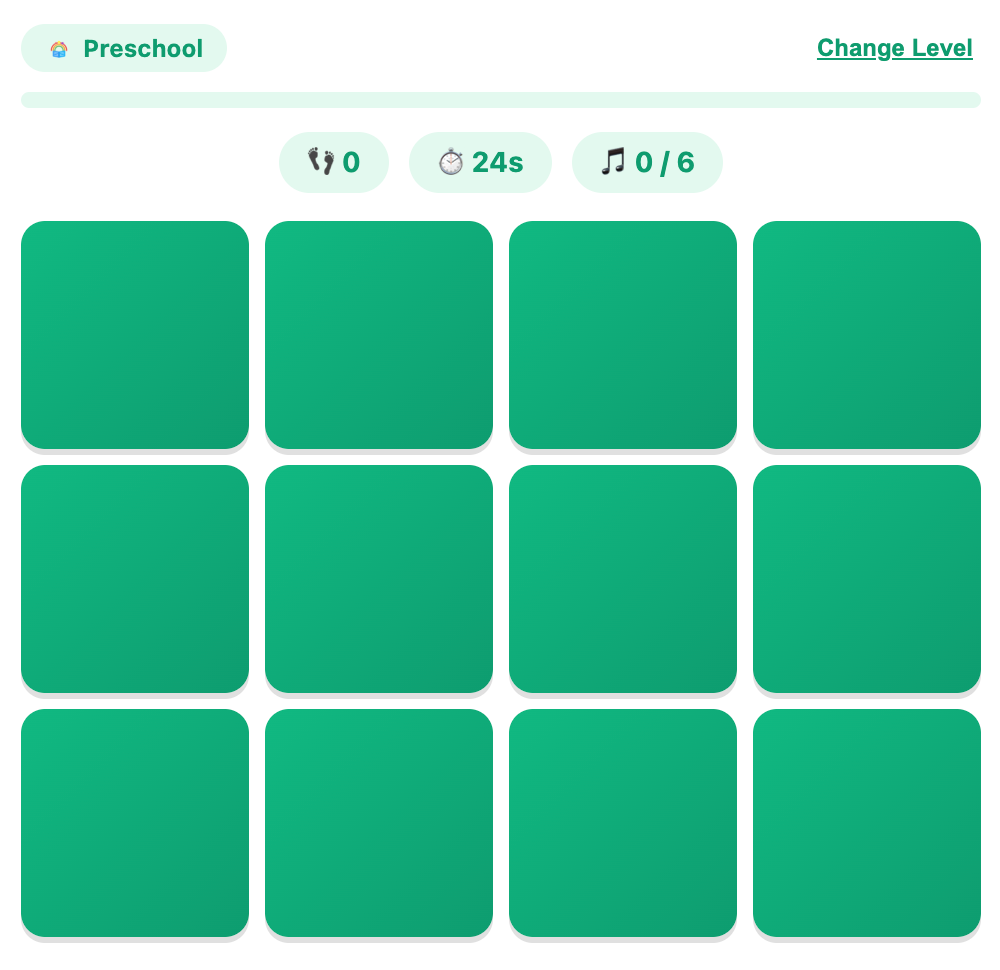 a screenshot about an example round for preschool in the rhyme match game