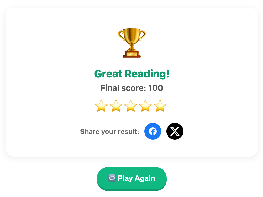 a screenshot when complete a sight word pop game