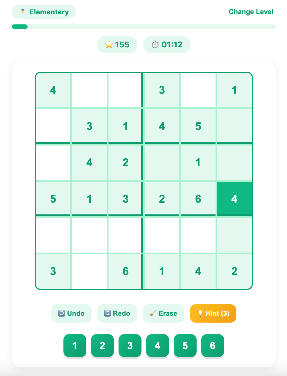 tap correct number in the sudoku kid game
