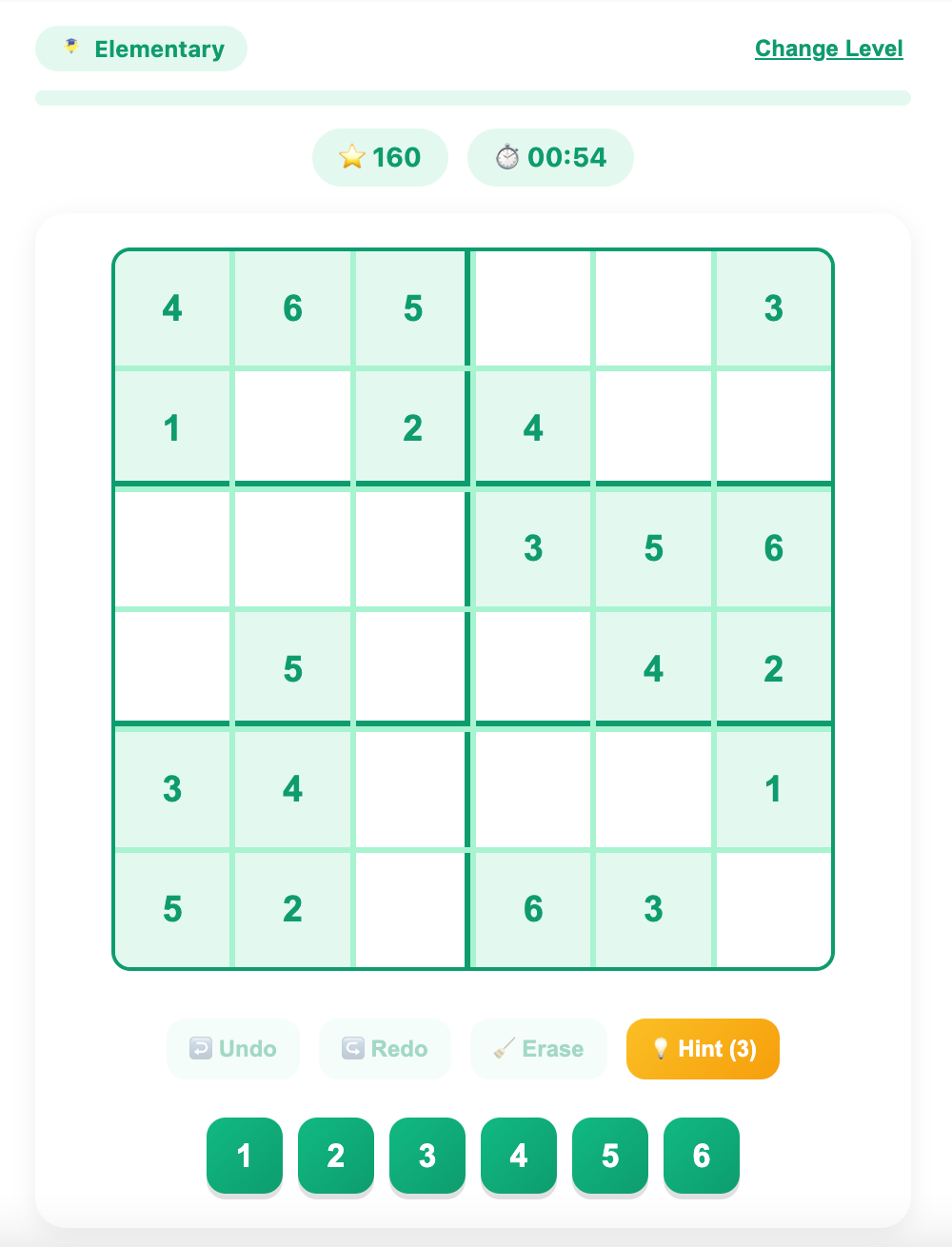 a screenshot when start a sudoku game for elementary