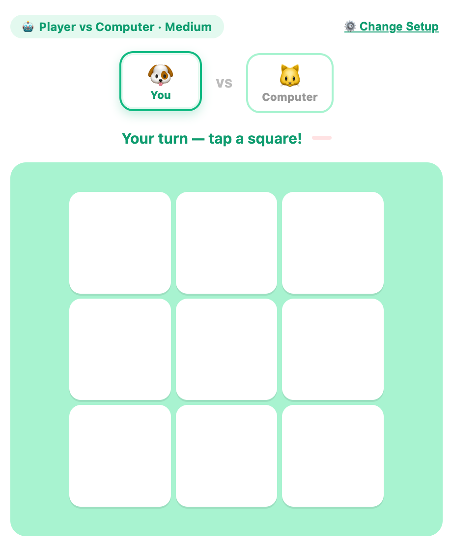 a screenshot when start a new tic tac toe game