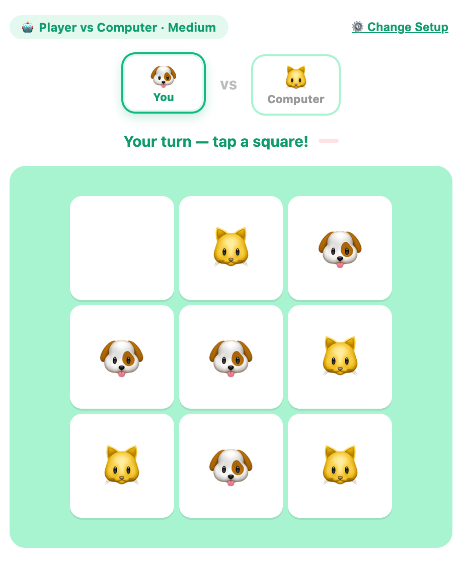 a screenshot when a tic tac toe game is playing