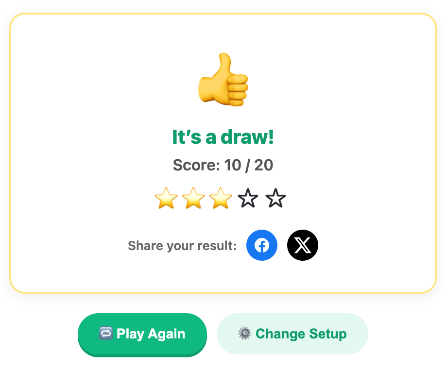 a screenshot when complete a tic tac toe game