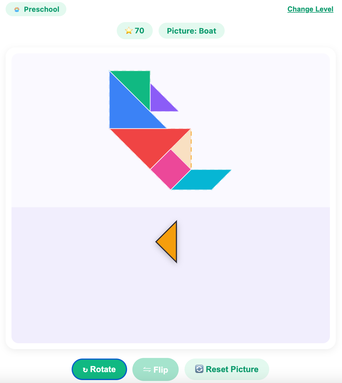 a screenshot showing a nearly completed tangram puzzle.