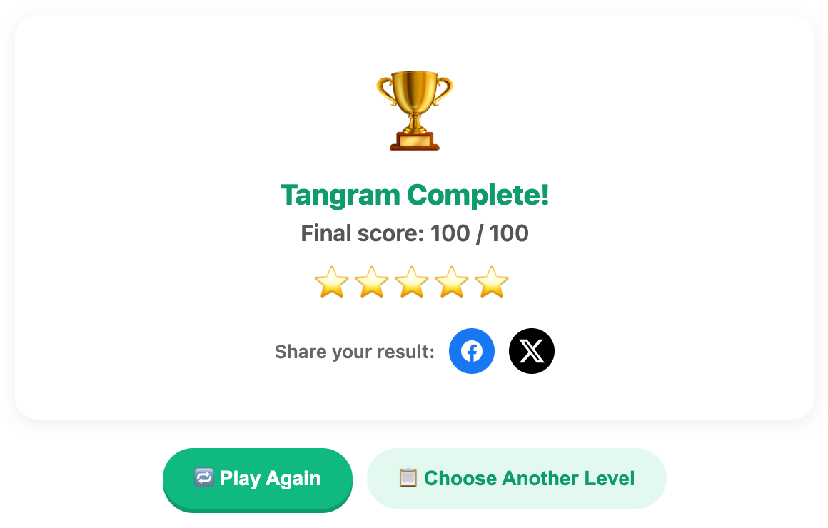 a screenshot when complete a tangram game