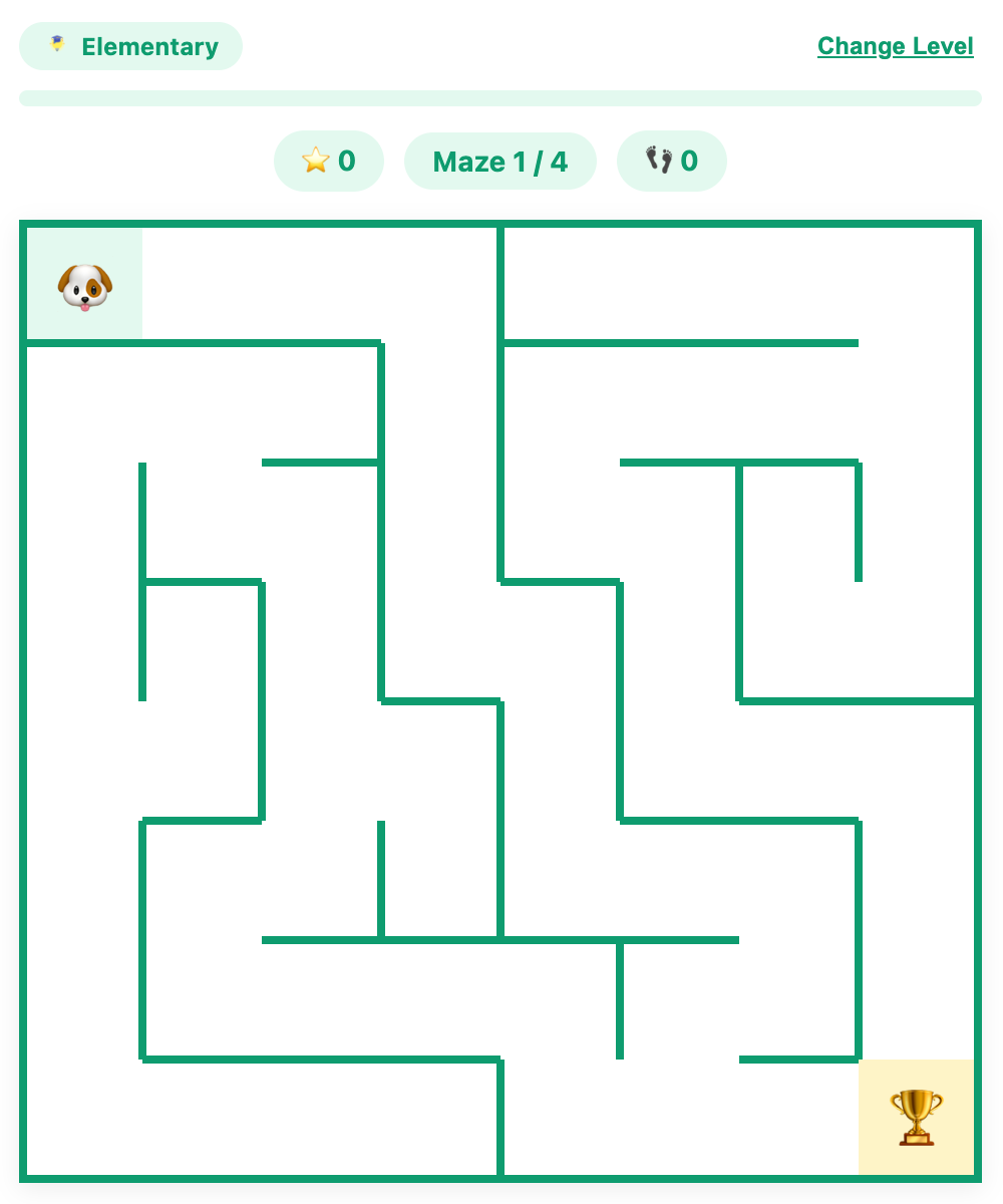 a screenshot when start a maze runner game for elementary