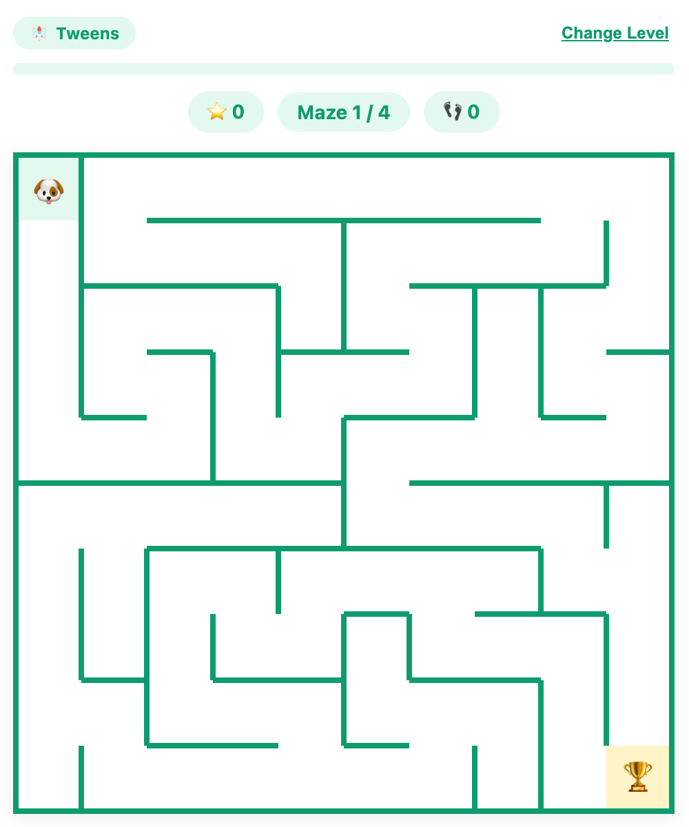 a screenshot when start a maze runner game for tweens