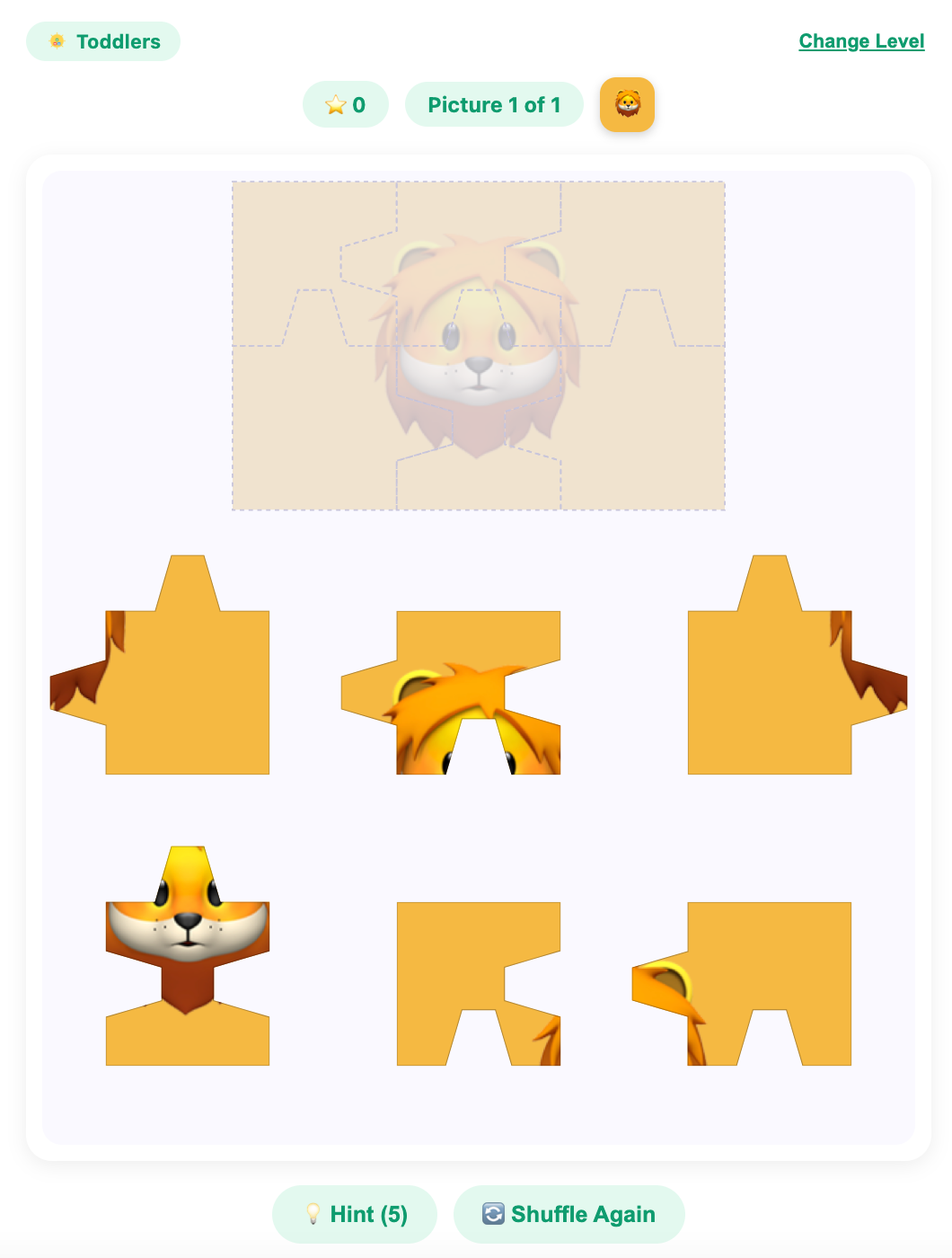 a screenshot when start a new jigsaw puzzle game for toddlers
