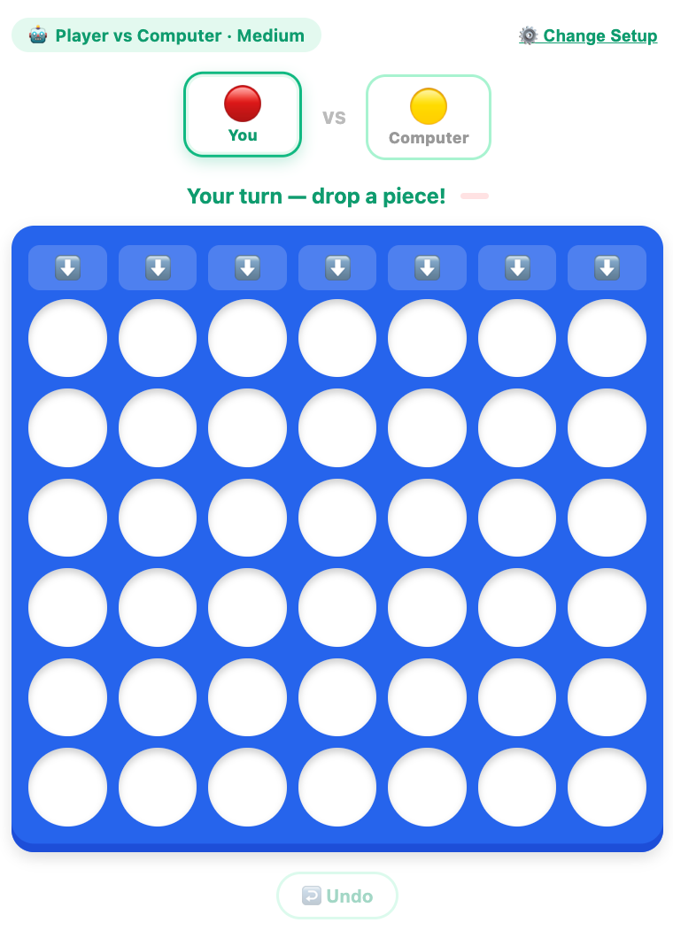 a screenshot when start a connect four game