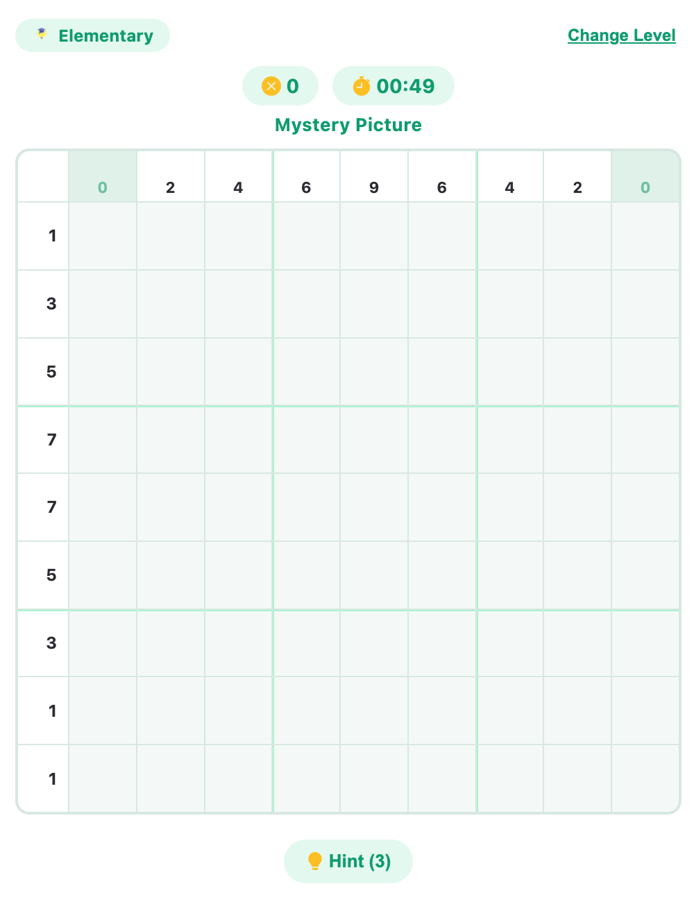 a screenshot when start a new nonograms game for elementary