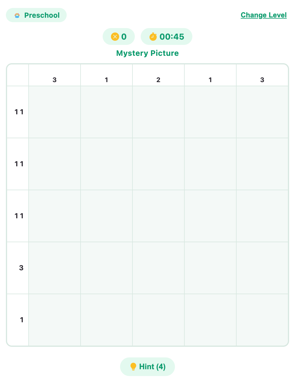 a screenshot when start a new nonograms game for preschool