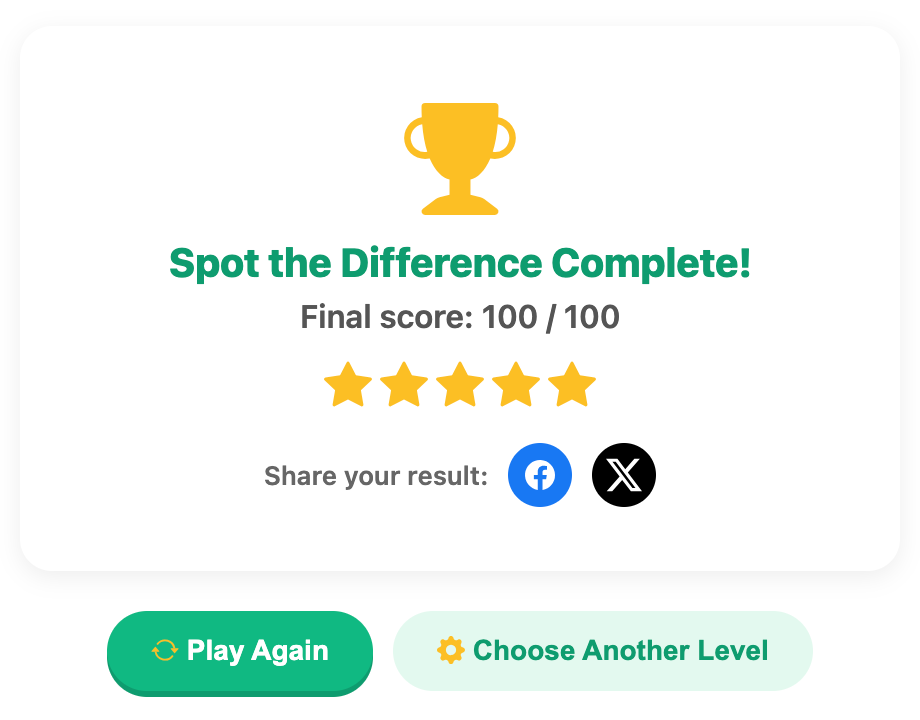 a screenshot when complete a spot the difference game