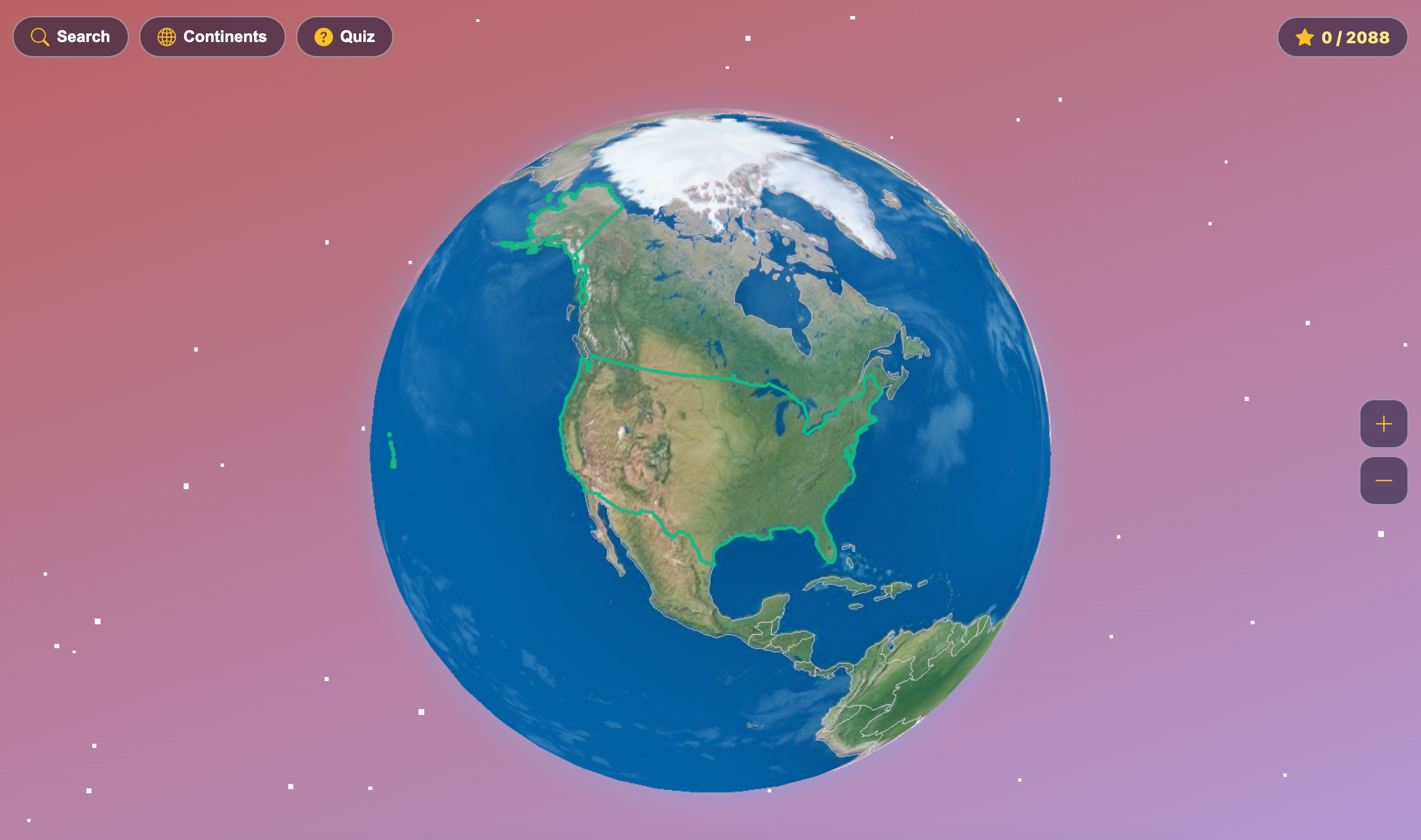 a screenshot when click to the United States country in the Discovery Earth game