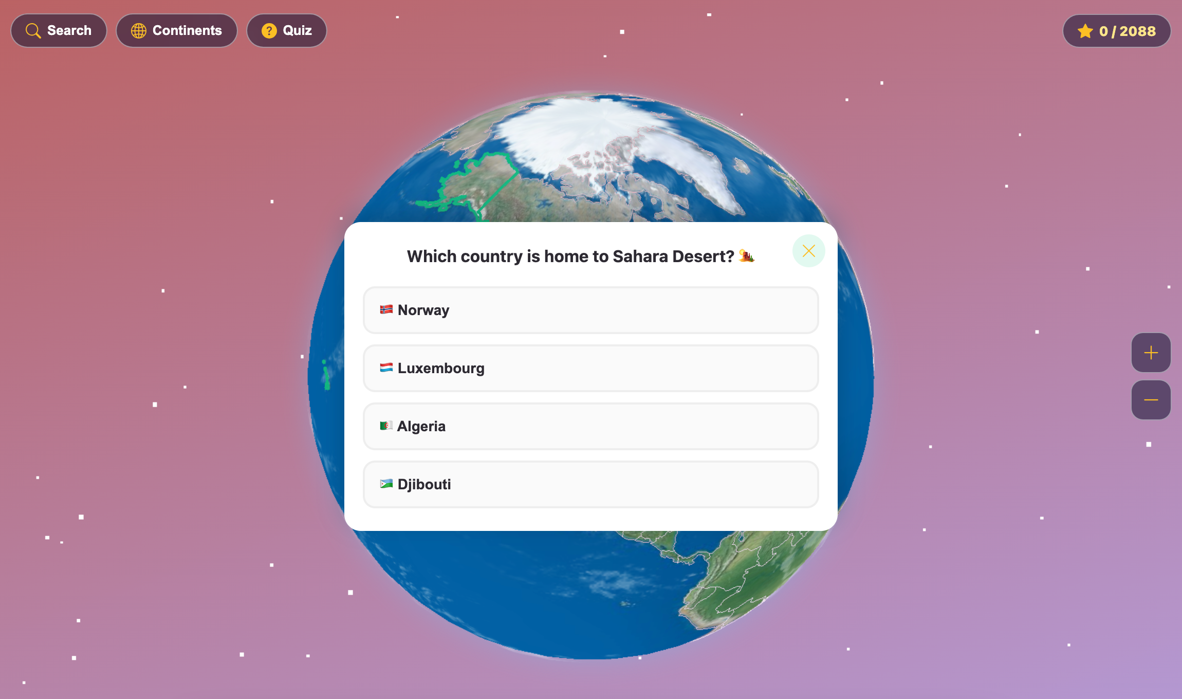 a screenshot about a quiz of the Discovery Earth game