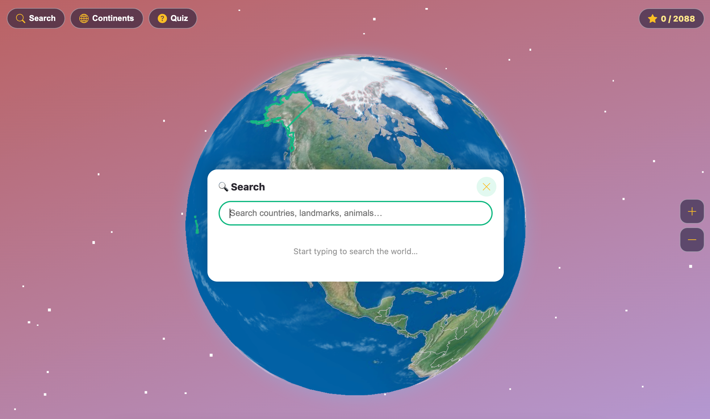 a screenshot of the search feature in the Discovery Earth game