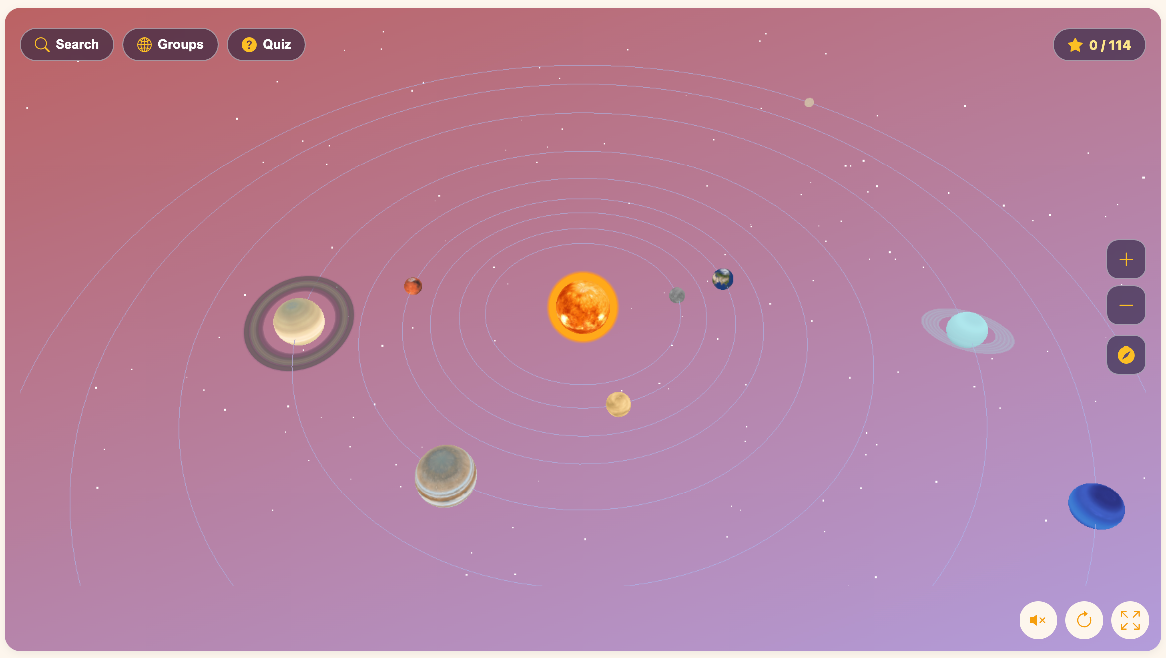 a screenshot showing all the planets in the Solar System Explorer game