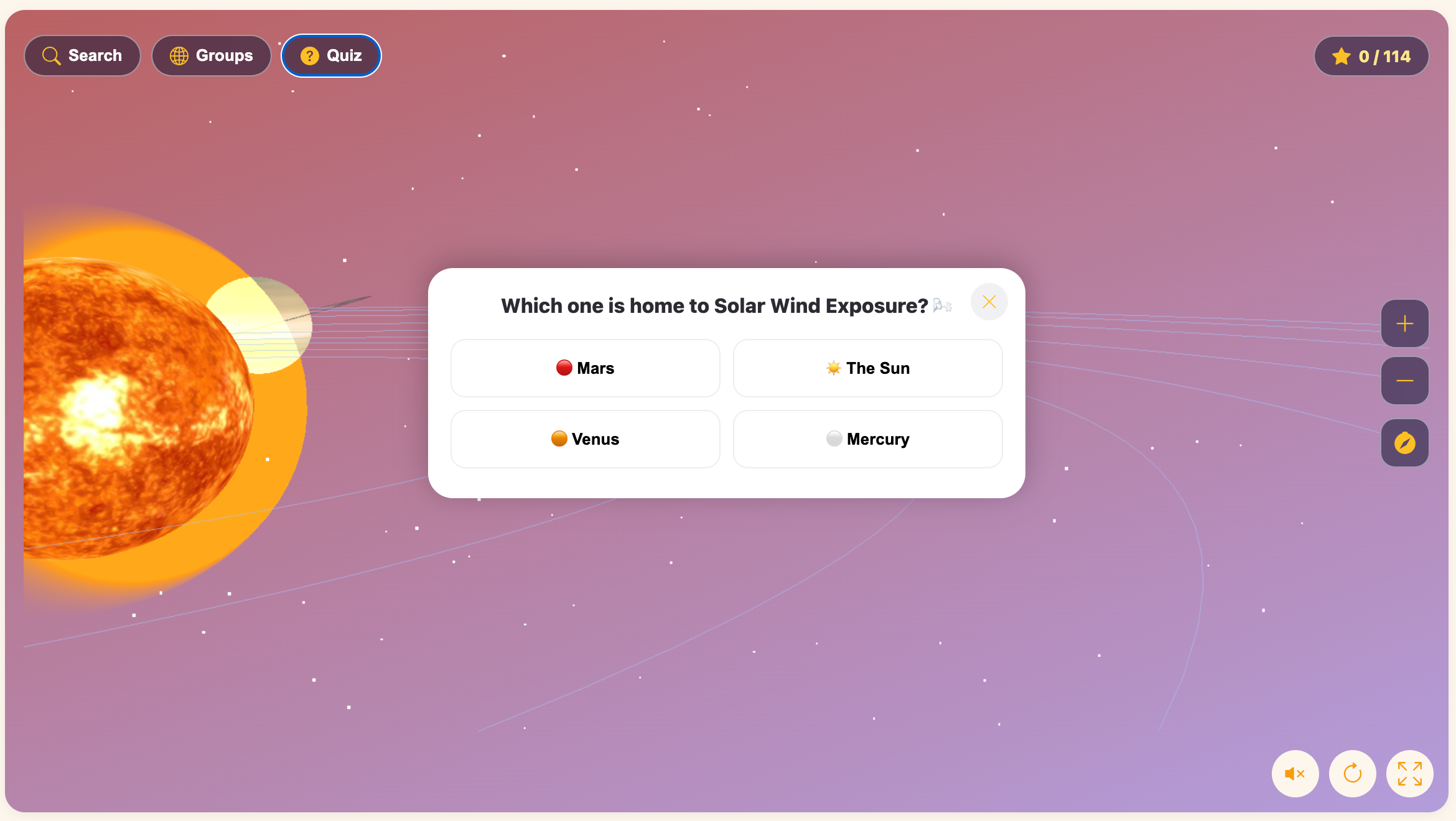 a screenshot of a quiz in the Solar System Explorer game