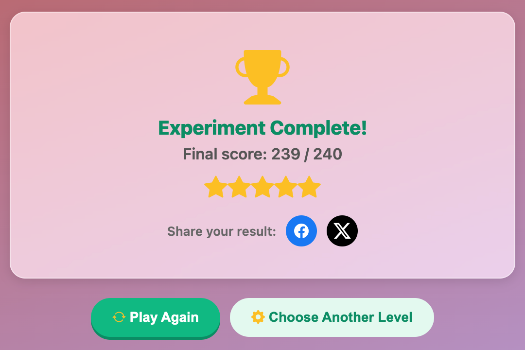 a screenshot when complete a Magnet Experiment game