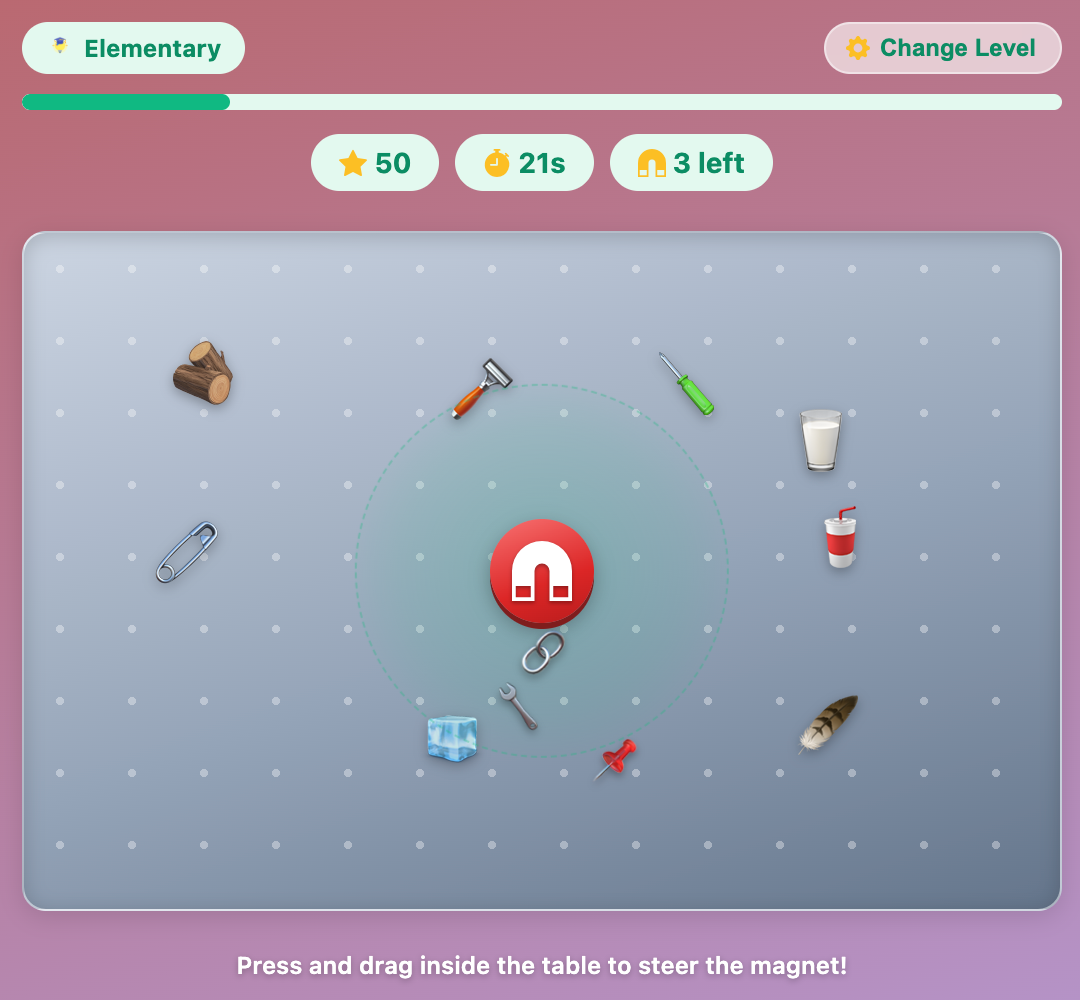 a screenshot when start a new Magnet Experiment for elementary