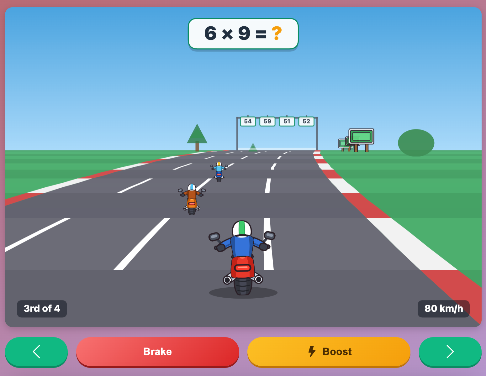 a screenshot when start a new Math Moto Race for elementary