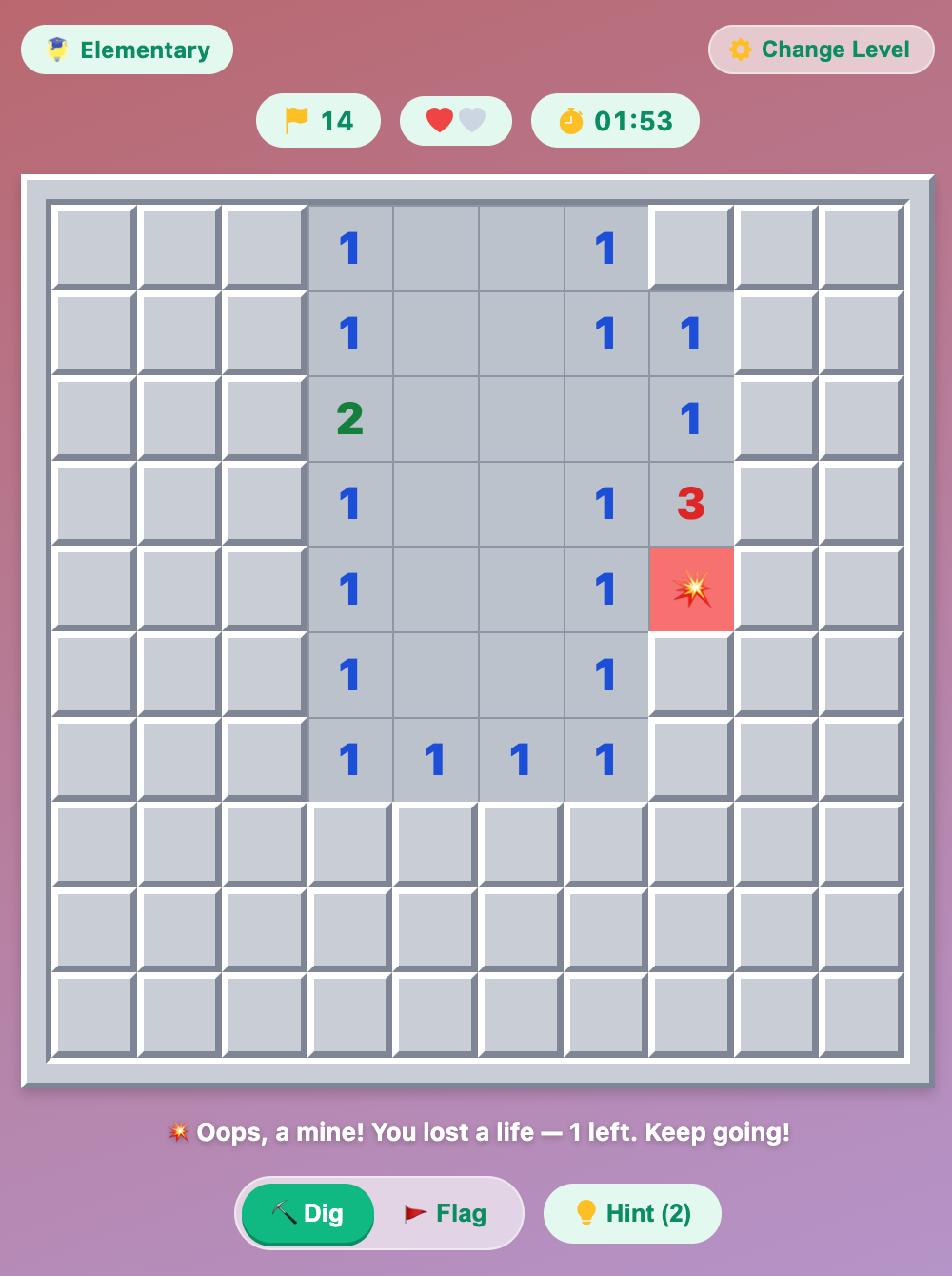 a screenshot showing a bomb exploding in the Minesweeper game