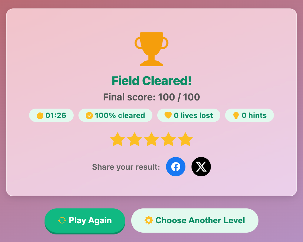a screenshot when complete a Minesweeper game