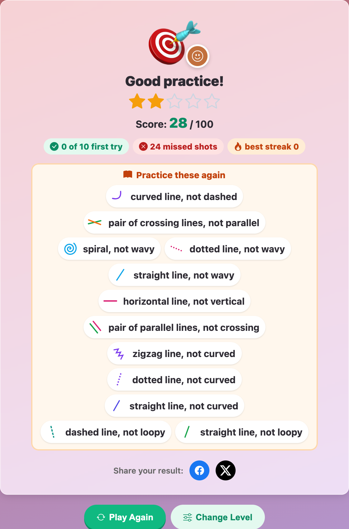the result card in Magic Crossbow: Line Hunt with a Practice these again list of small drawings, such as curved line, not dashed