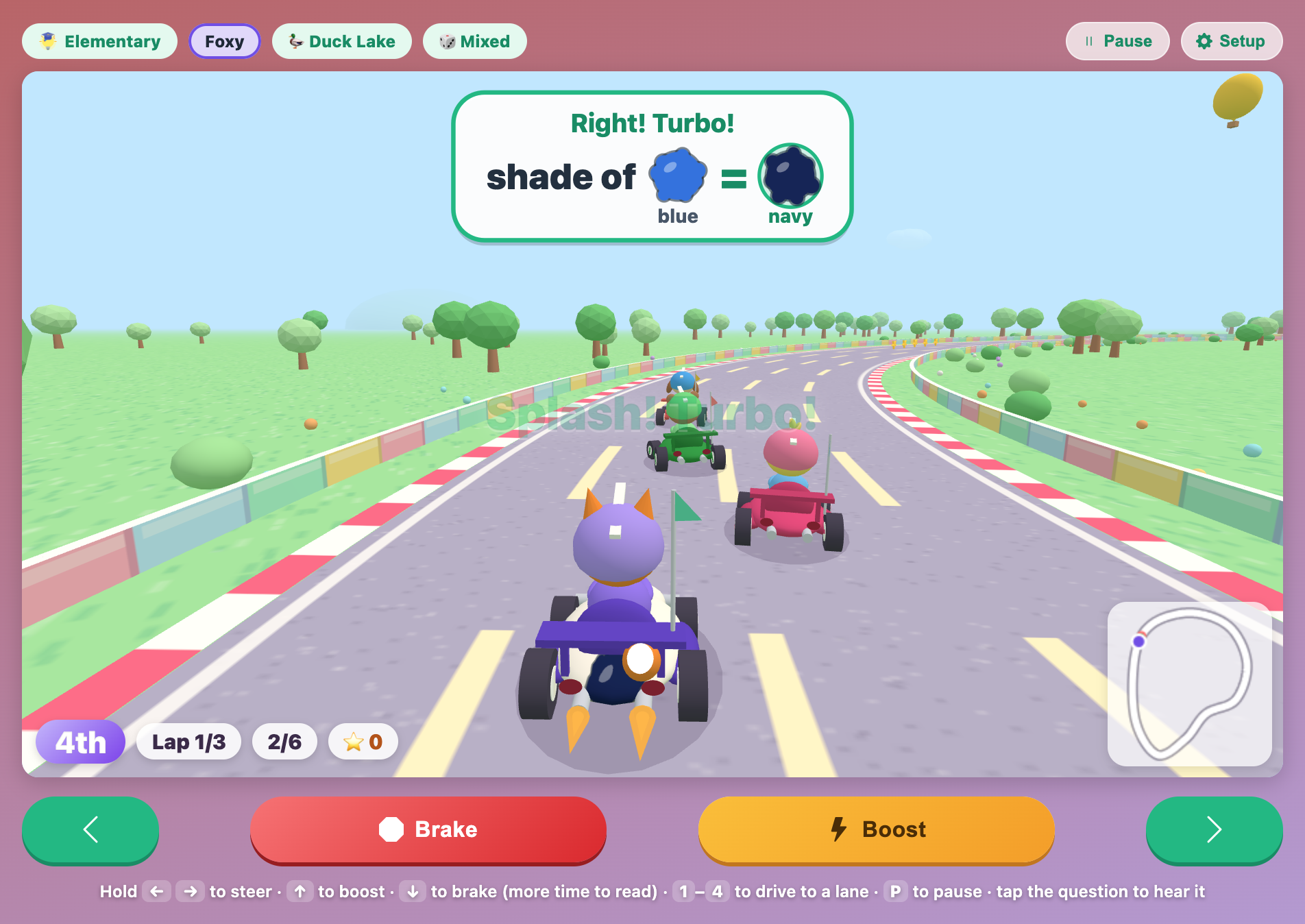 the plate saying Right! Turbo! in Paint Kart Circuit after the fox kart picked navy, with a navy splat on its cream kart