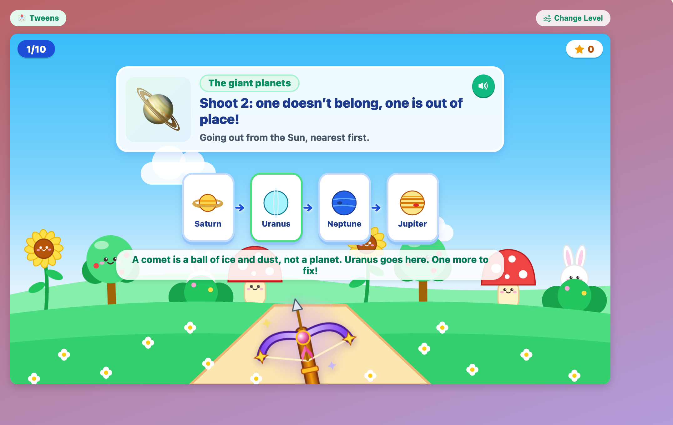 a giant planets round in Magic Crossbow: Cycle Breaker for tweens after the comet was shot and Uranus popped in